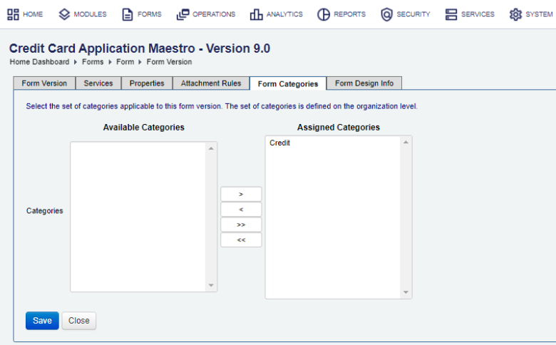 Manager assign a category to a form version